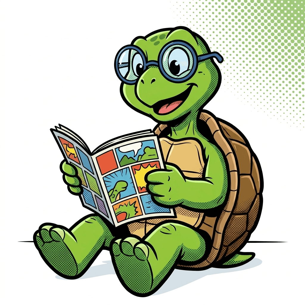 Mr. Turt reading a comic book