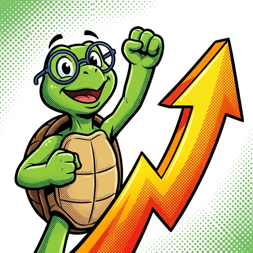Mr. Turt cheering with a fist raised